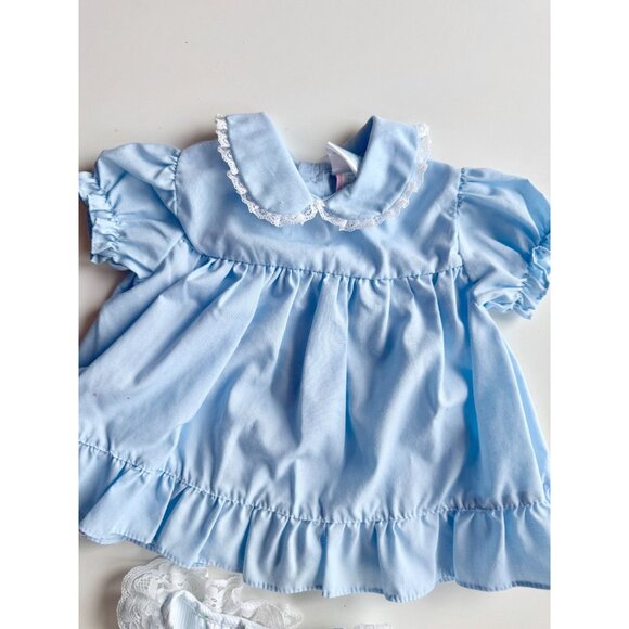 Newborn Baby Girls' MINI TOGS Blue Floral Cotton 2-Piece Dress, Size 0-14lbs - Picture 8 of 16